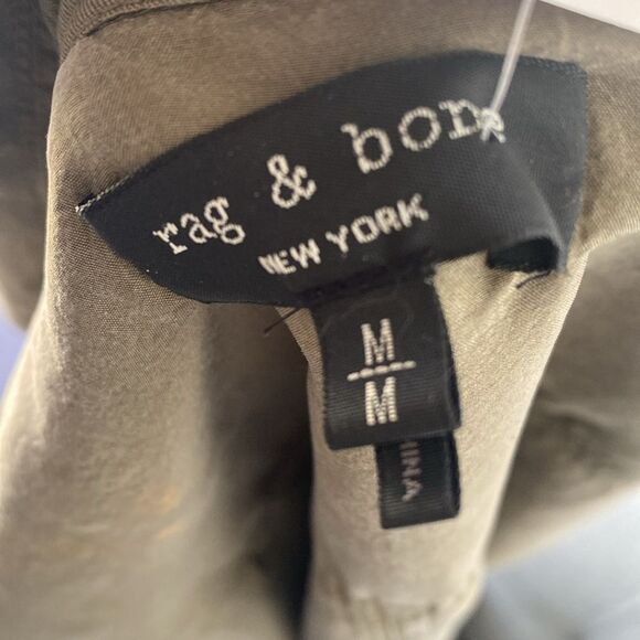 rag & born- Silk Light Weight Trench Wrap DressOlive Green Modern Ragged sz M - Picture 3 of 16